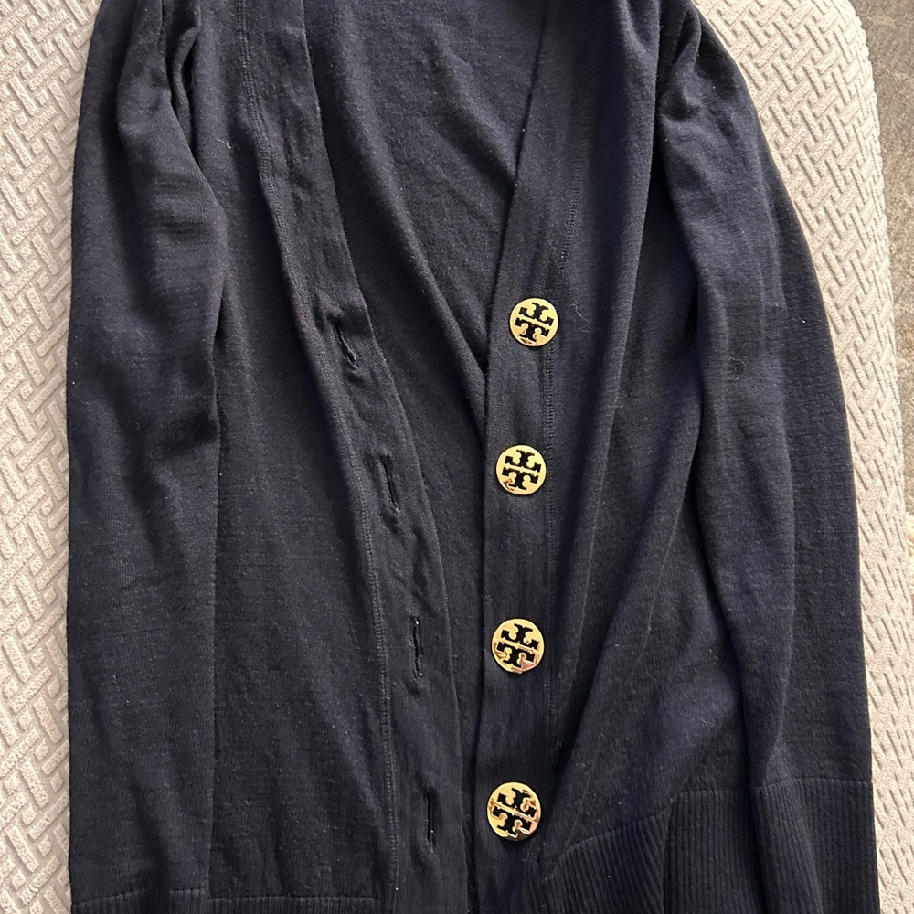 Tory Burch Navy Cardigan with Orange Label